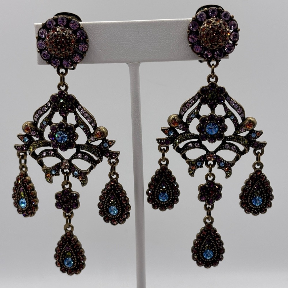 Vintage HEIDI DAUS Crystal Dangle Drop Clip Earrings Statement